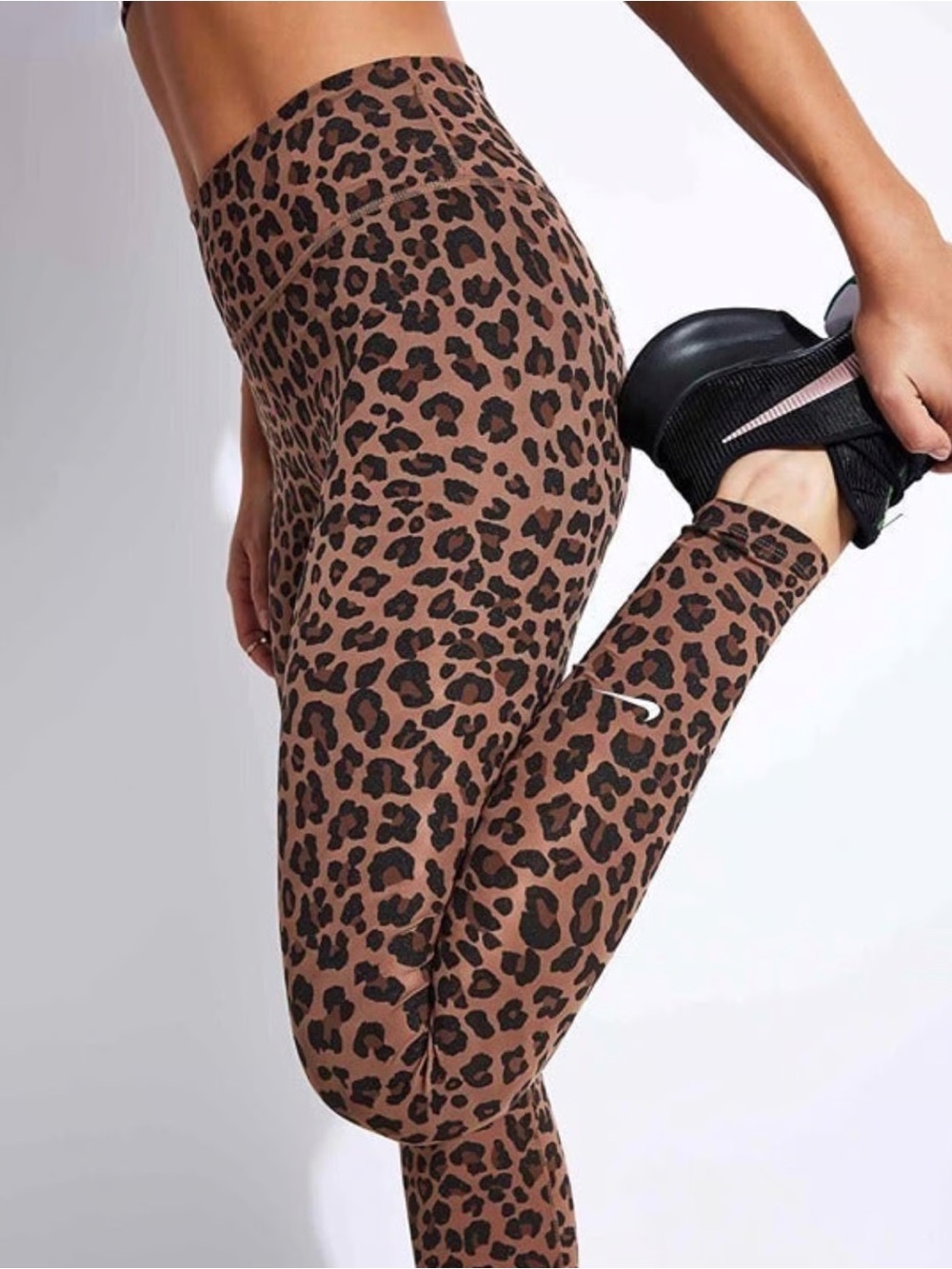 Nike One Mid-Rise Leopard Print Glitter Leggings Dri-fit Brown Womens XL